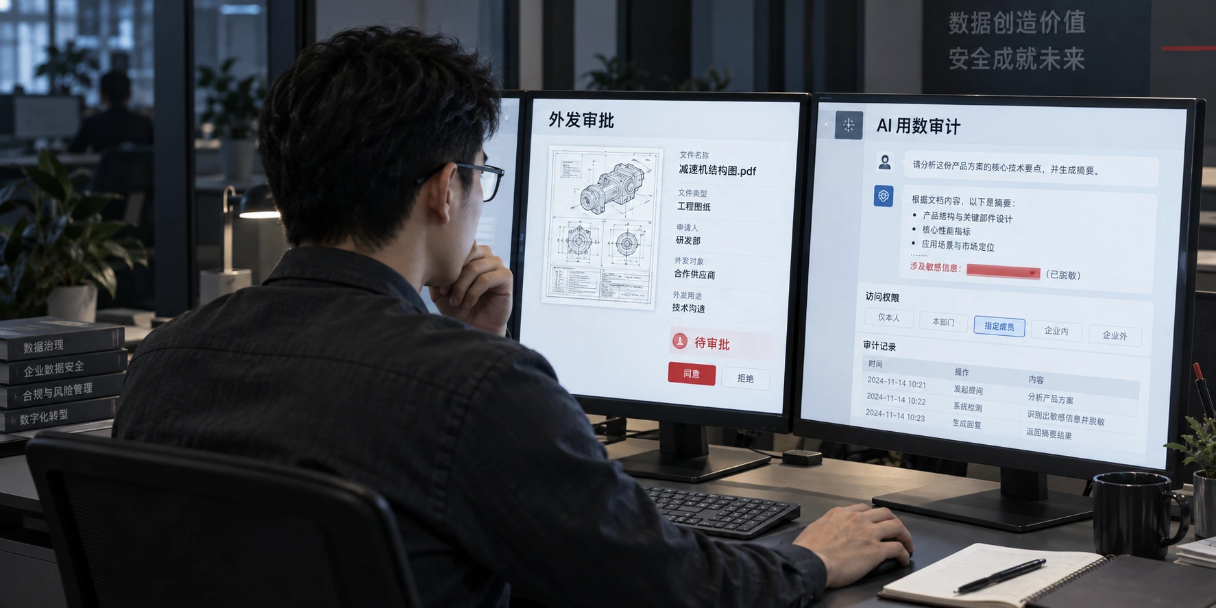 审核敏感文件外发申请与企业 AI 输入输出记录,核对用数权限和审计线索