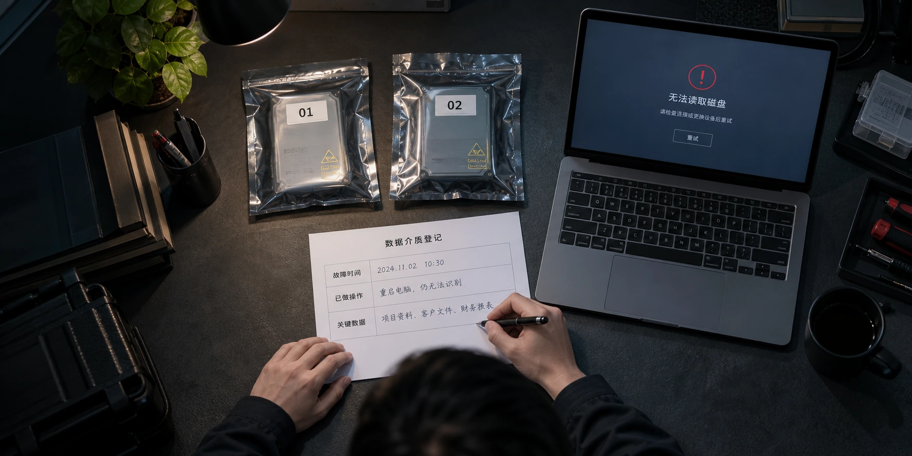 故障发生后记录时间线、原始介质顺序与已执行操作